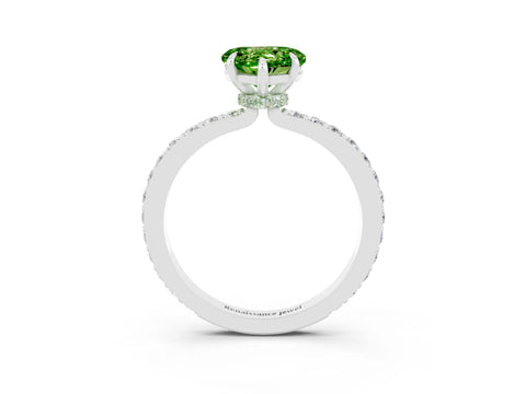 White gold Heart Cut Peridot Ring with Pavé Band and Four-Prong Setting_3