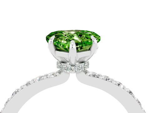 White gold Heart Cut Peridot Ring with Pavé Band and Four-Prong Setting_4