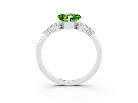 White gold Heart Cut Peridot Ring with Side Stones and Four-Prong Setting_39