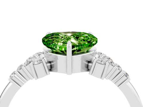 White gold Heart Cut Peridot Ring with Side Stones and Four-Prong Setting_40