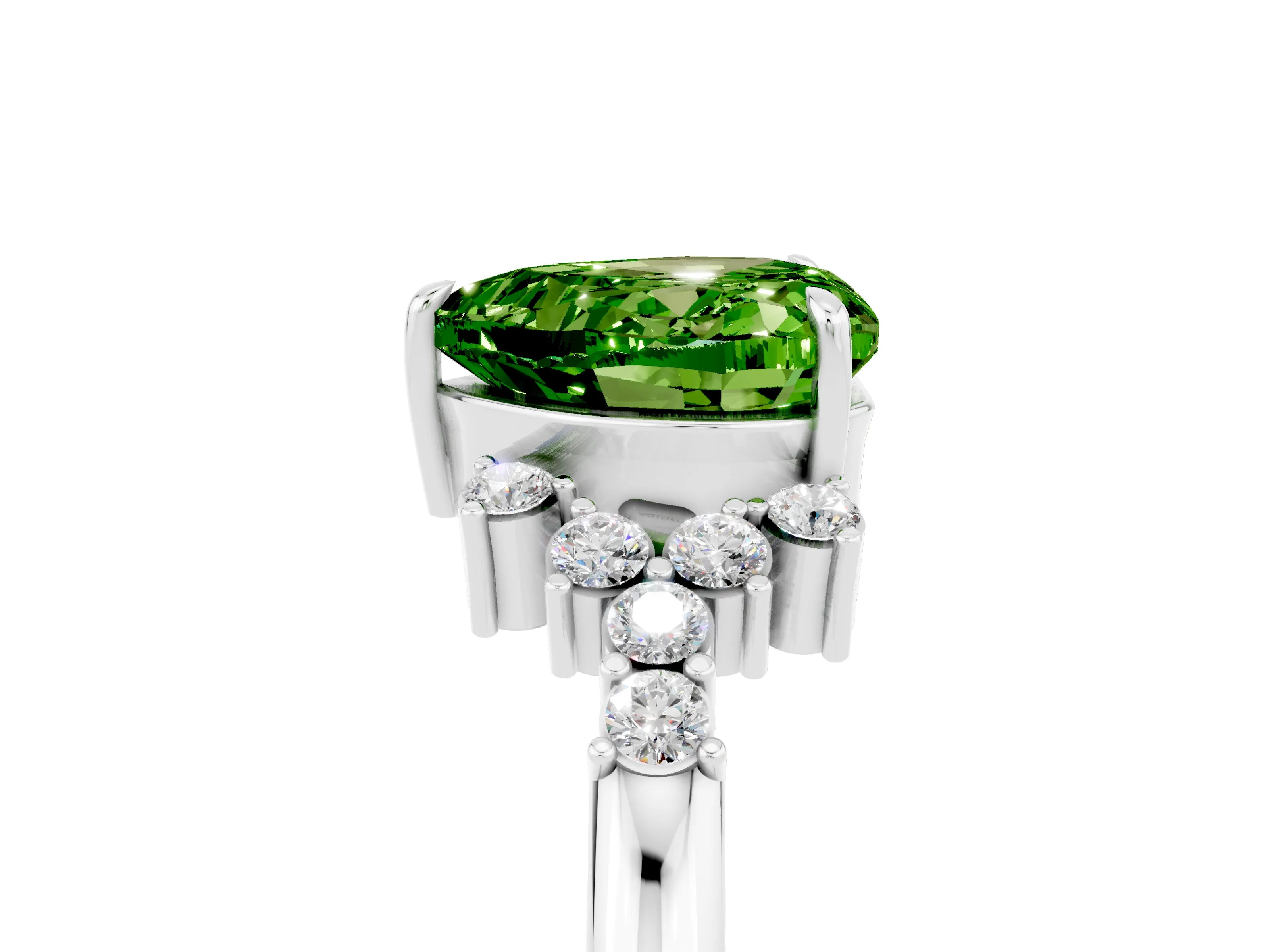 White gold Heart Cut Peridot Ring with Side Stones and Four-Prong Setting_41