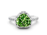 White gold Heart Cut Peridot Scalloped Halo Engagement Ring with Round Shared Prong Band_24