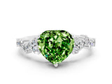 White gold Heart Cut Peridot Scattered Round Accent Ring with Prong Setting_24