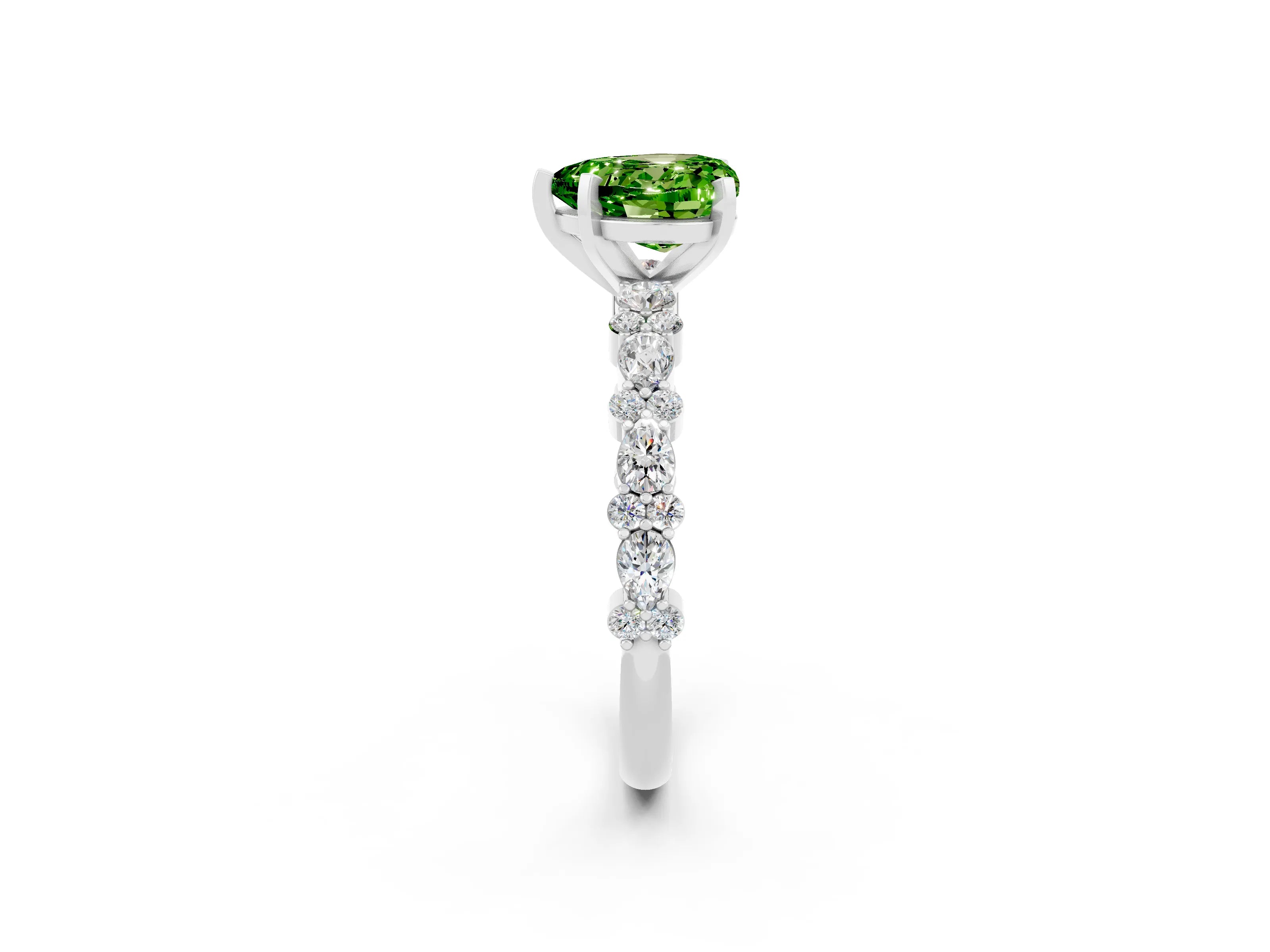 White gold Heart Cut Peridot Side Stone Solitaire Ring with Round  and Four-Prong Setting_50