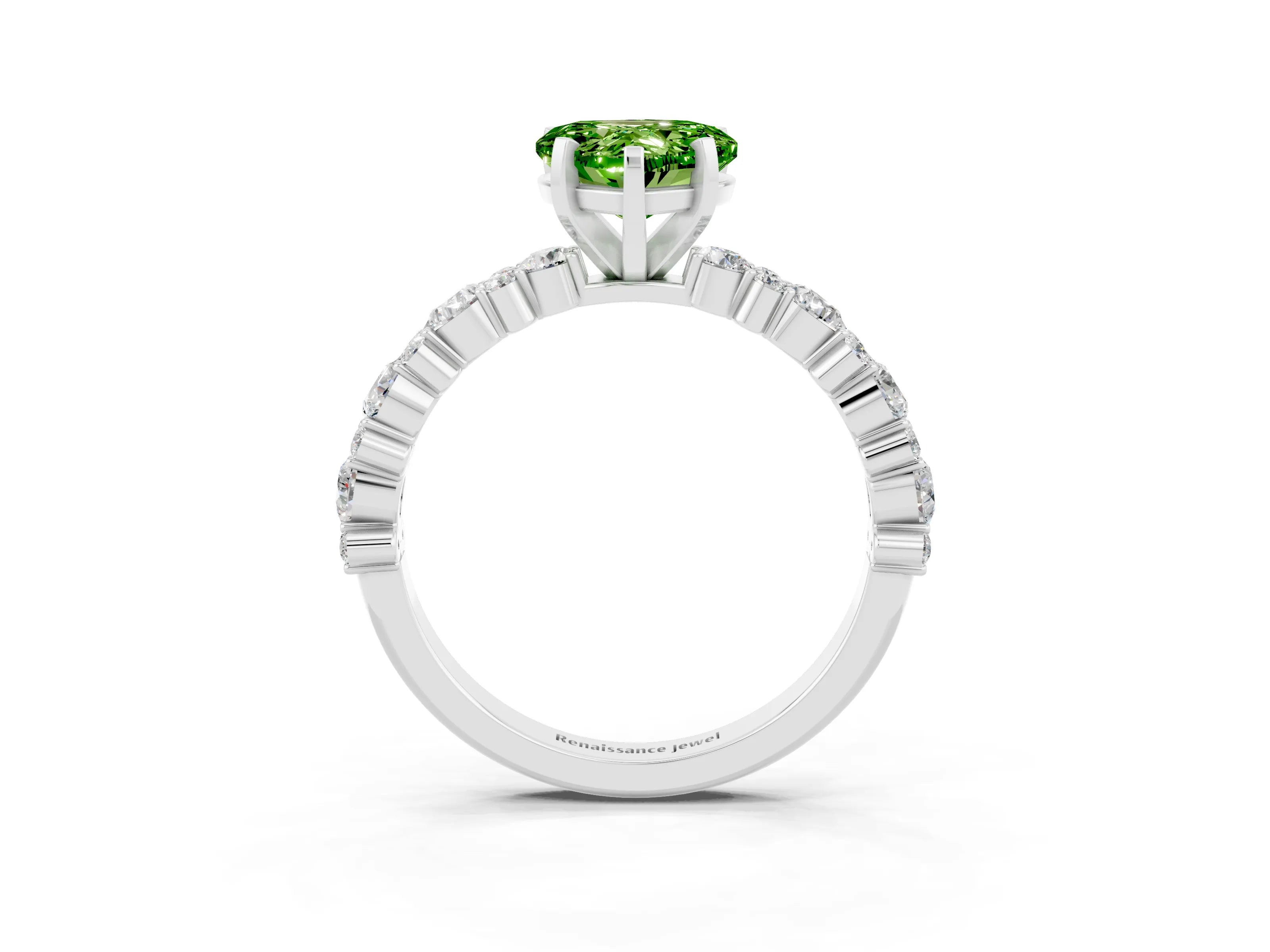 White gold Heart Cut Peridot Side Stone Solitaire Ring with Round  and Four-Prong Setting_51