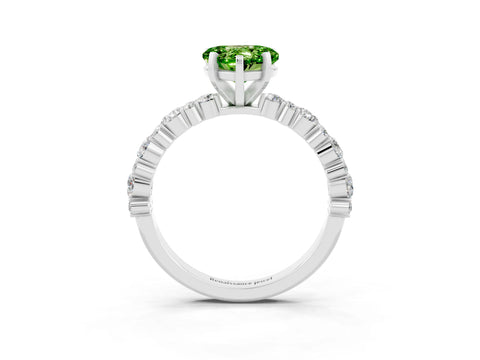 White gold Heart Cut Peridot Side Stone Solitaire Ring with Round  and Four-Prong Setting_51