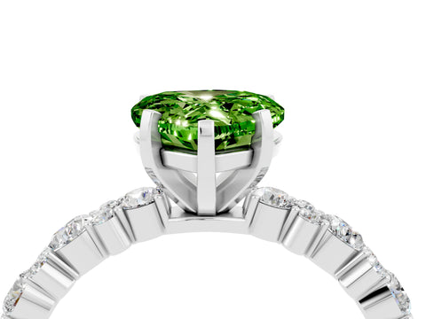 White gold Heart Cut Peridot Side Stone Solitaire Ring with Round  and Four-Prong Setting_52