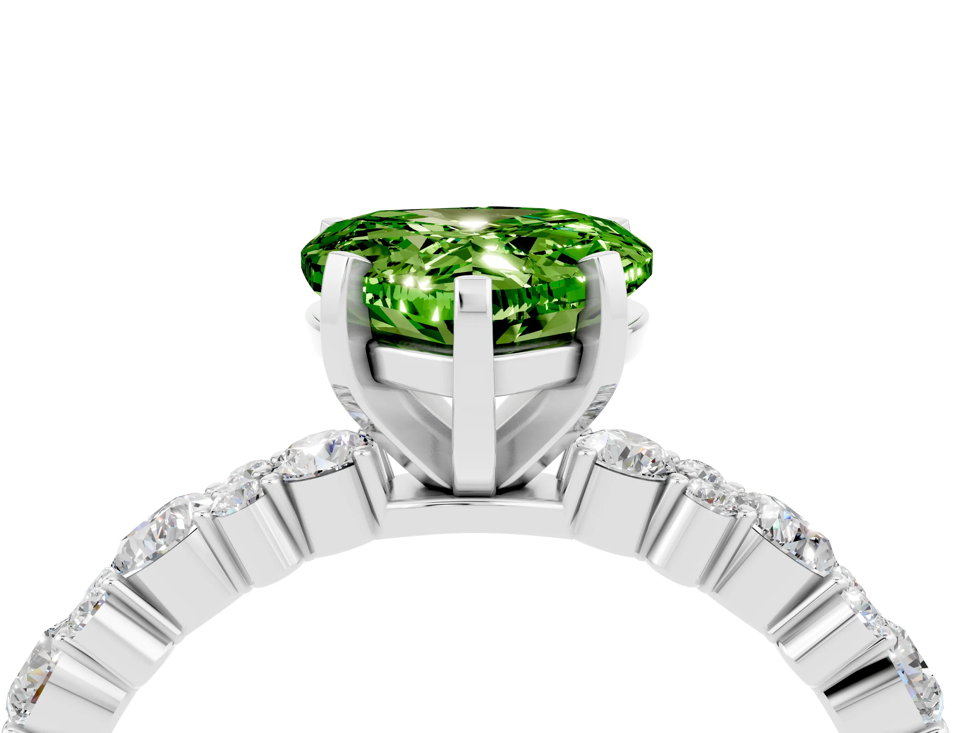 White gold Heart Cut Peridot Side Stone Solitaire Ring with Round  and Four-Prong Setting_52