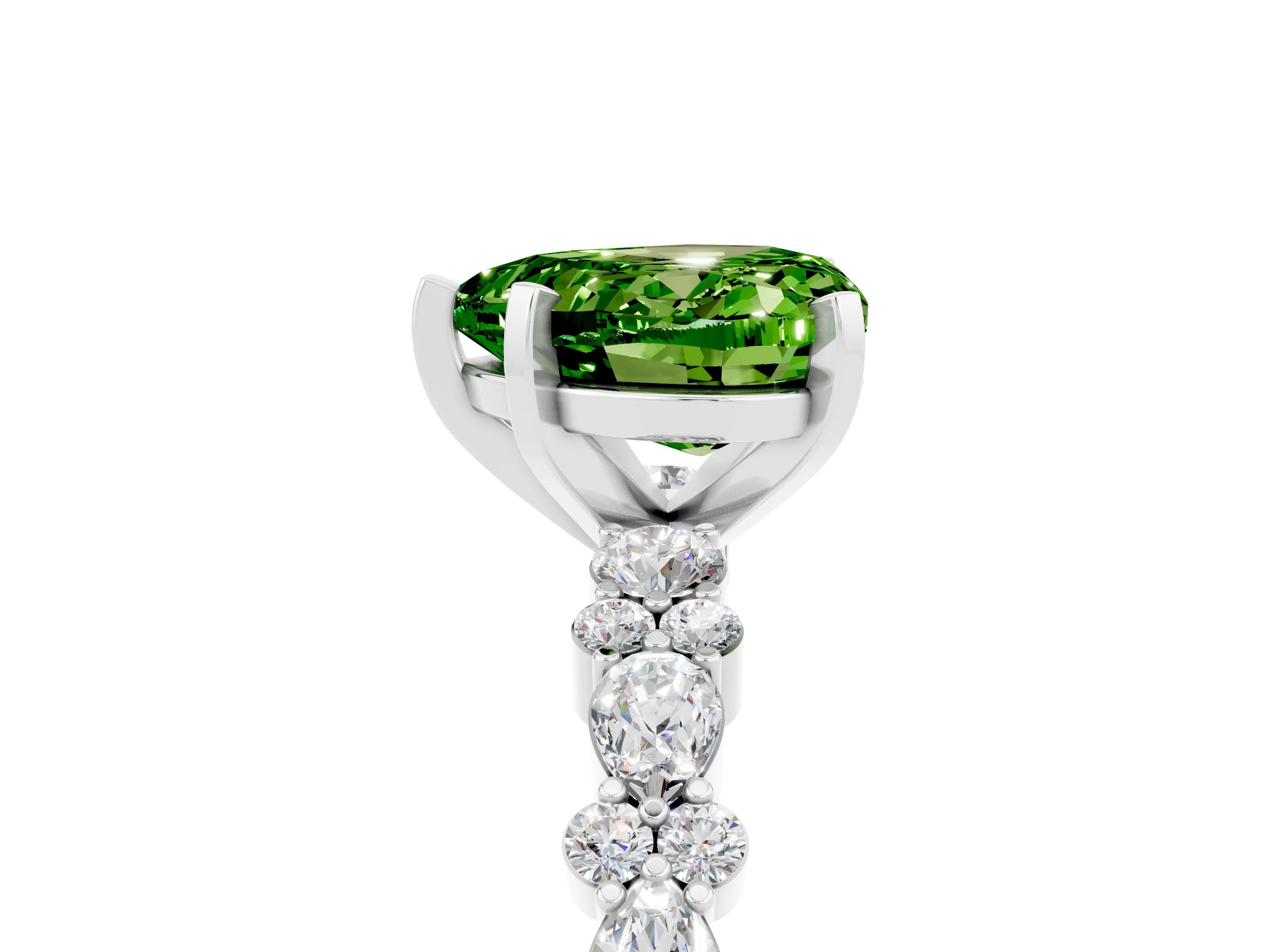 White gold Heart Cut Peridot Side Stone Solitaire Ring with Round  and Four-Prong Setting_53