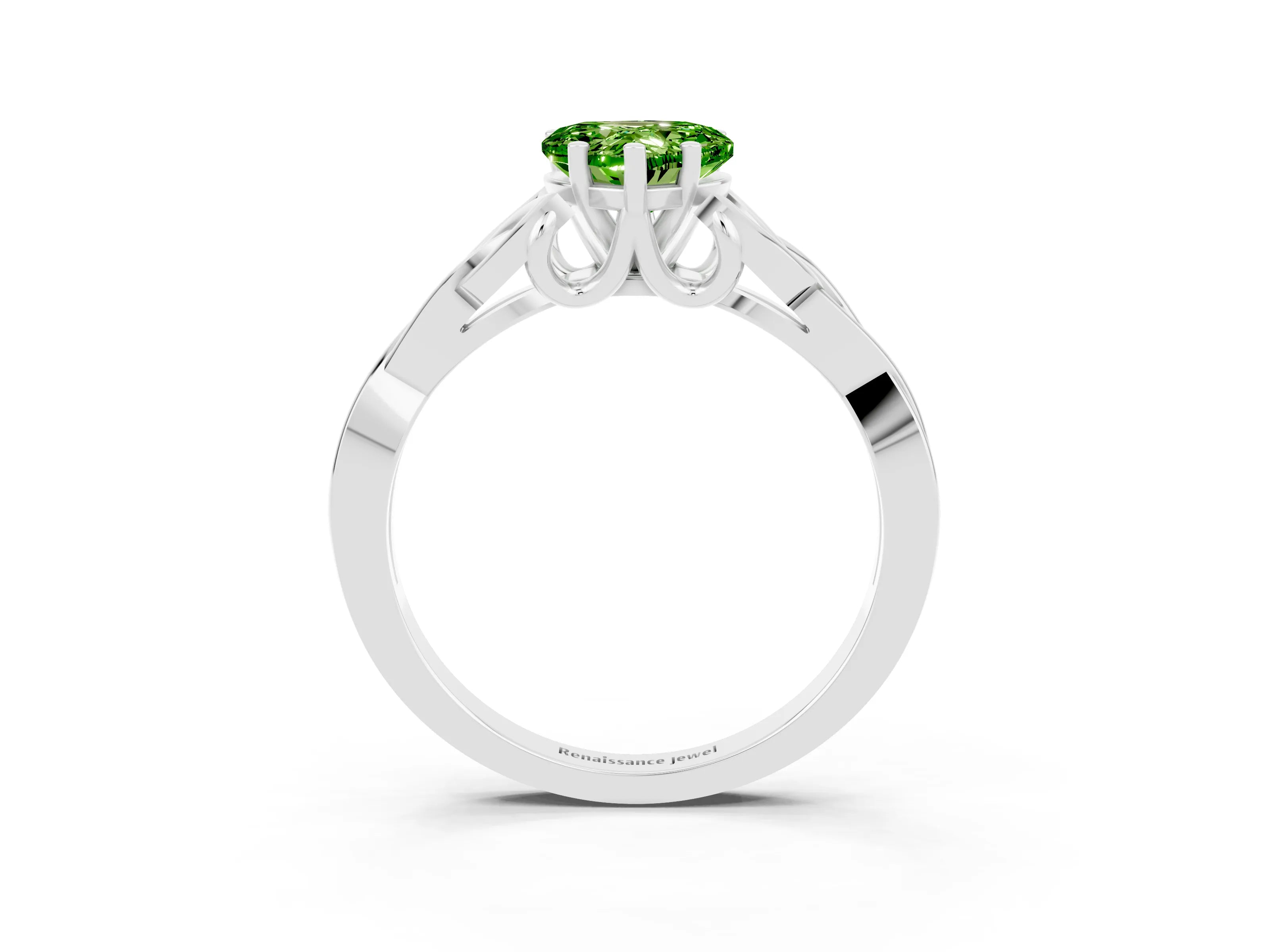 White gold Heart Cut Peridot Solitaire Celtic Knot Ring with Four-Prong Setting_15