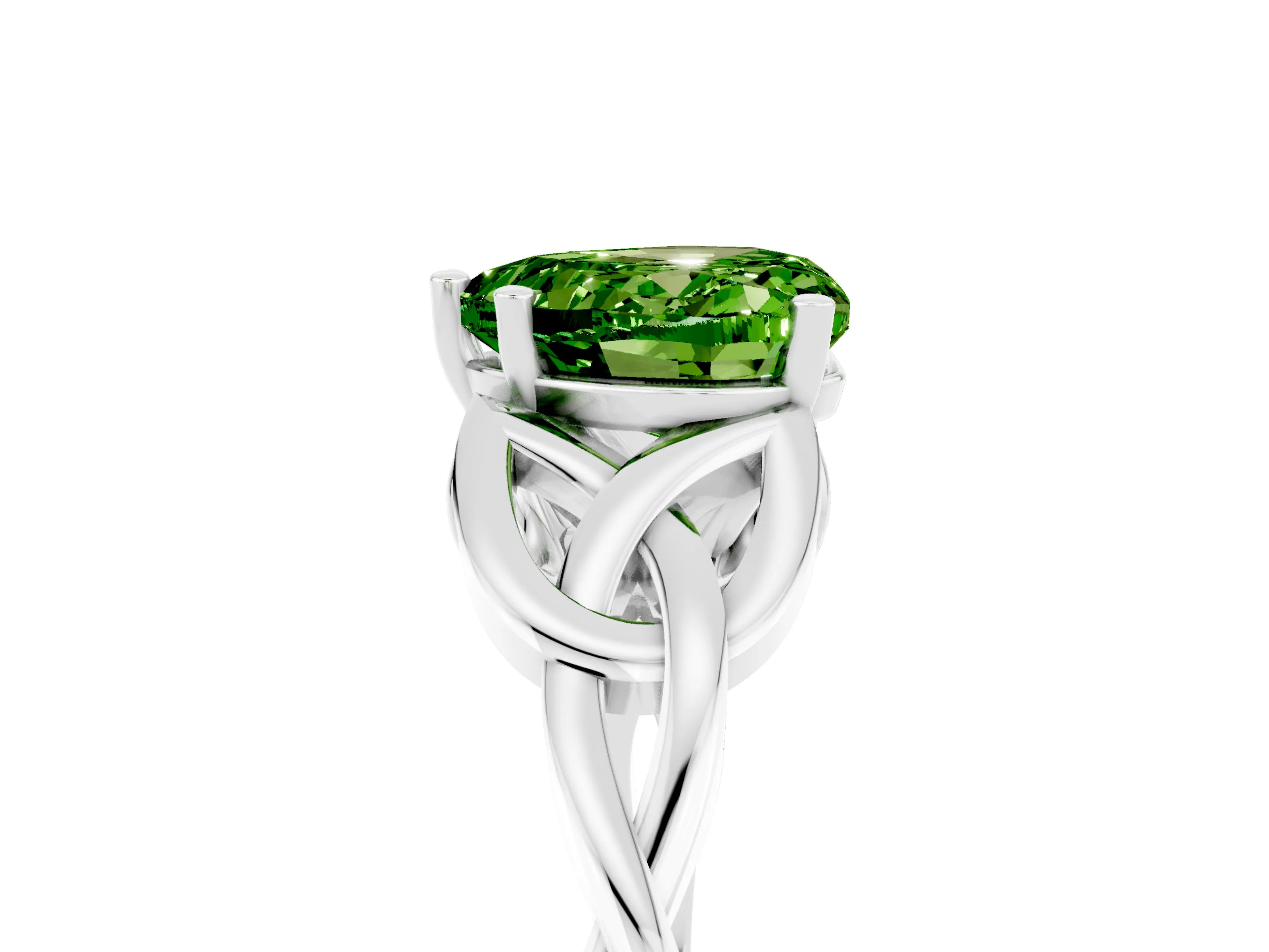 White gold Heart Cut Peridot Solitaire Celtic Knot Ring with Four-Prong Setting_17