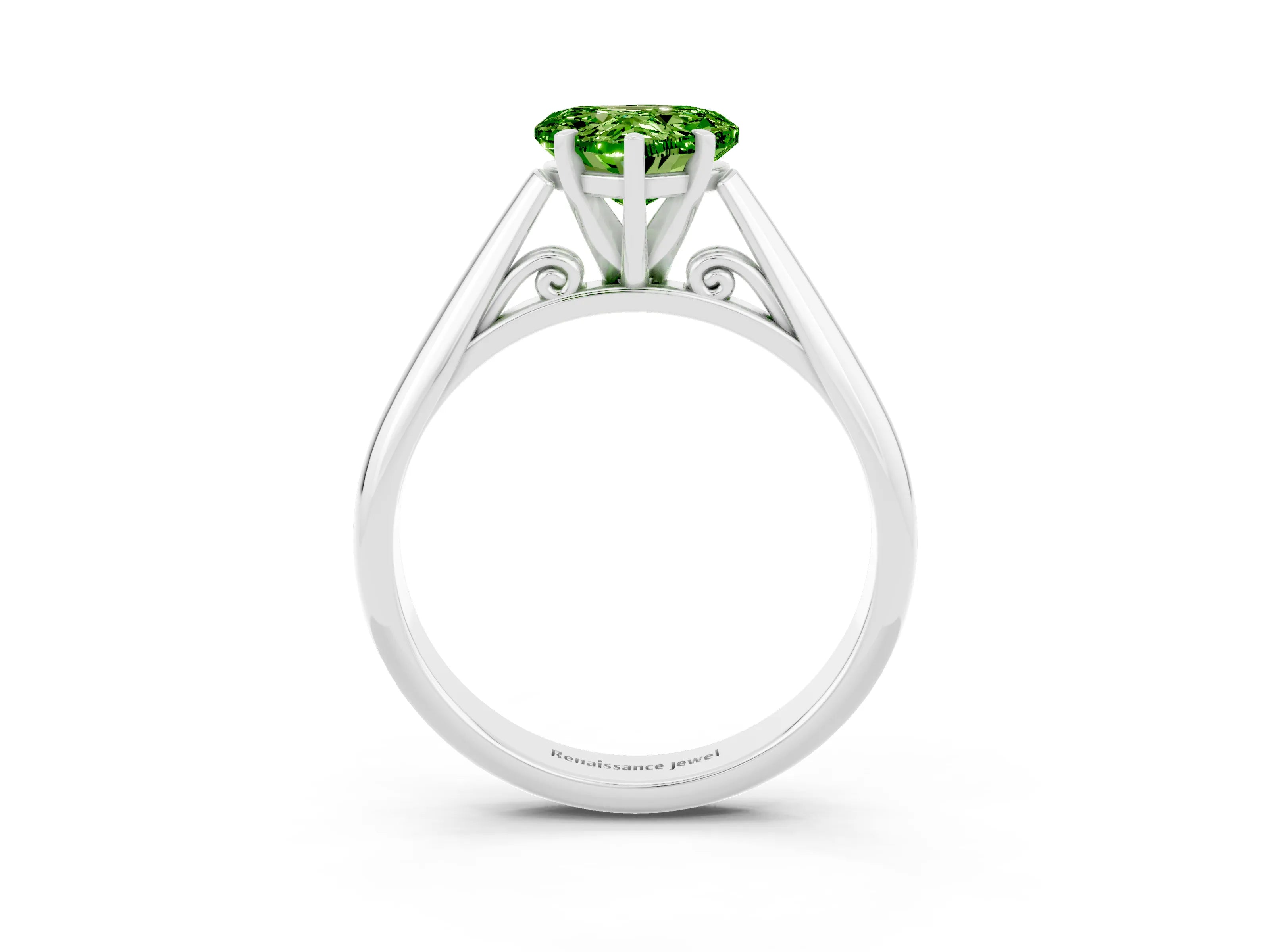 White gold Heart Cut Peridot Solitaire Engagement Ring with Cathedral Setting and Four-Prong Mount_15