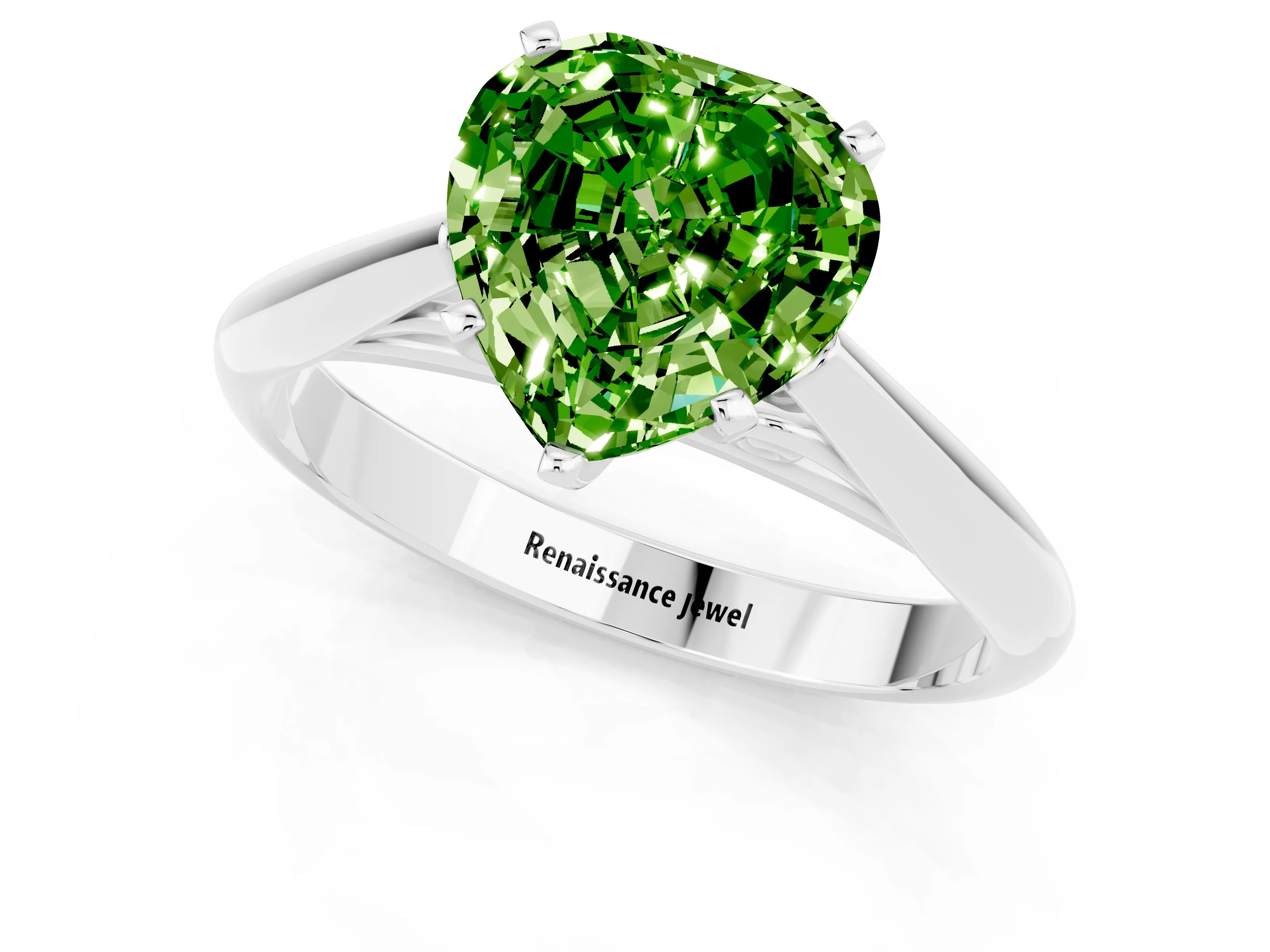 White gold Heart Cut Peridot Solitaire Engagement Ring with Cathedral Setting and Four-Prong Mount_25