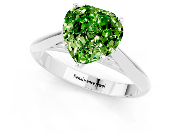 White gold Heart Cut Peridot Solitaire Engagement Ring with Cathedral Setting and Four-Prong Mount