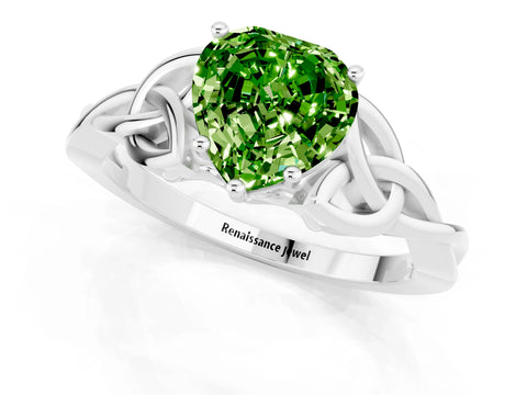 White gold Heart Cut Peridot Solitaire Engagement Ring with Celtic Knot Band and Four-Prong Setting_1