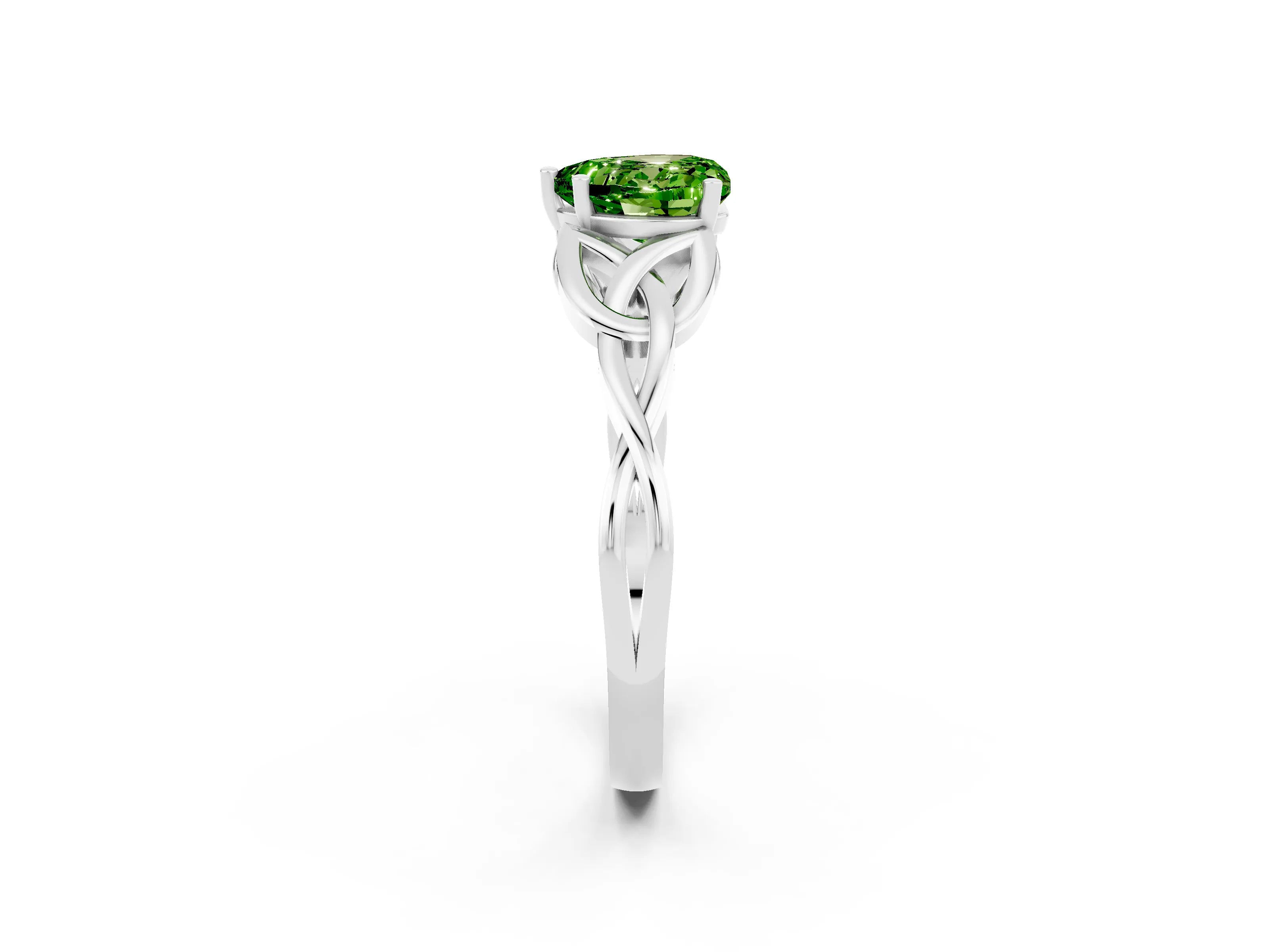 White gold Heart Cut Peridot Solitaire Engagement Ring with Celtic Knot Band and Four-Prong Setting_2