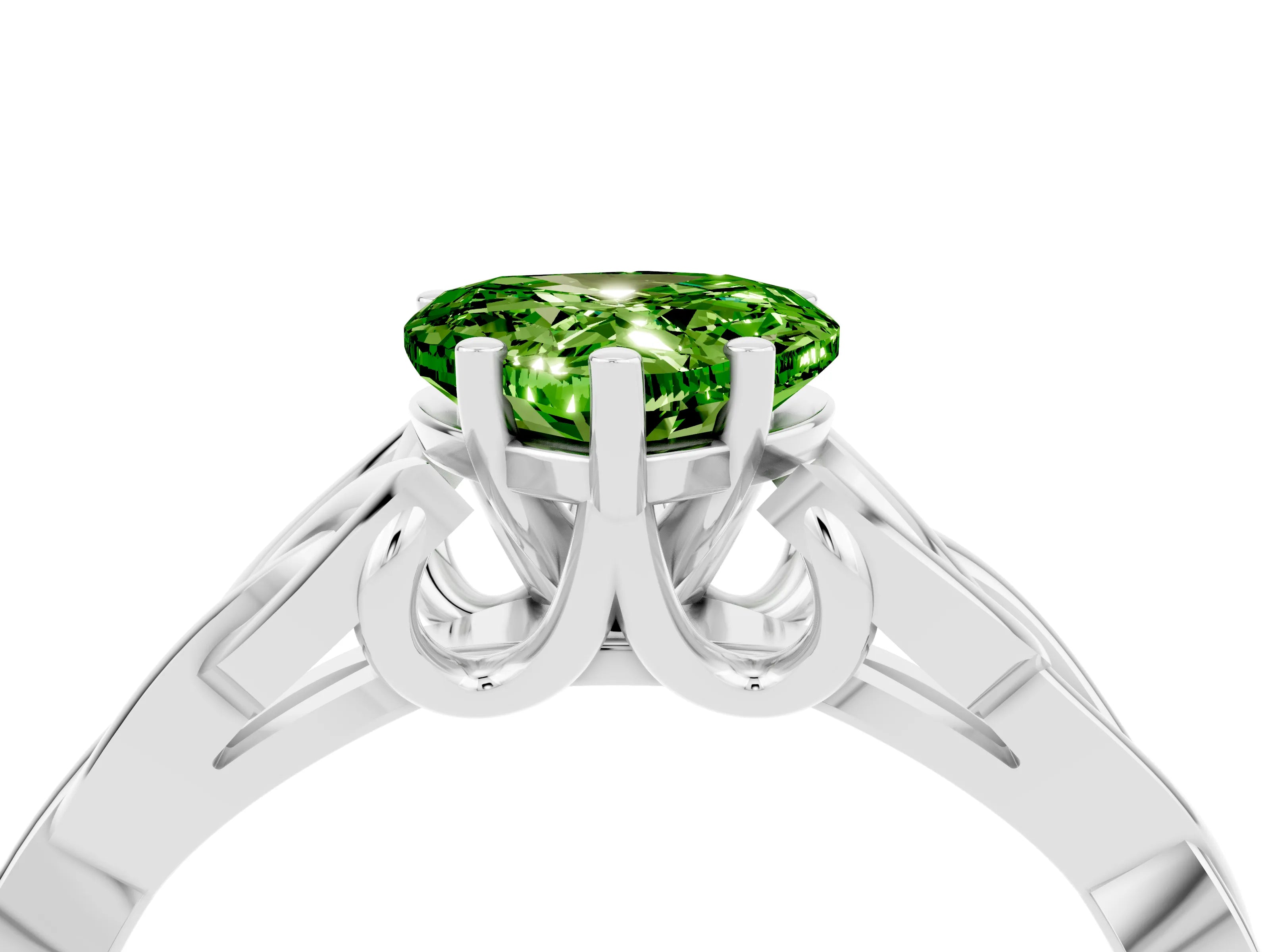 White gold Heart Cut Peridot Solitaire Engagement Ring with Celtic Knot Band and Four-Prong Setting_4