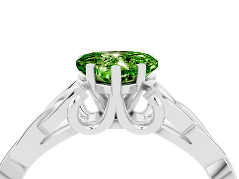 White gold Heart Cut Peridot Solitaire Engagement Ring with Celtic Knot Band and Four-Prong Setting_4