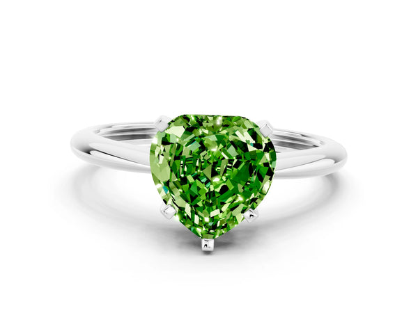 White gold Heart Cut Peridot Solitaire Engagement Ring with Classic Band and Four-Prong Setting