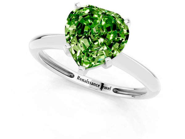 White gold Heart Cut Peridot Solitaire Engagement Ring with Classic Band and Four-Prong Setting