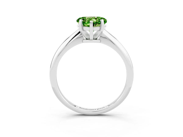 White gold Heart Cut Peridot Solitaire Engagement Ring with Classic Band and Four-Prong Setting