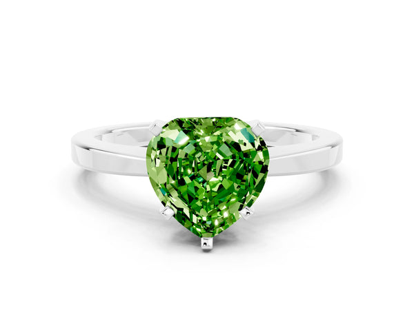 White gold Heart Cut Peridot Solitaire Engagement Ring with Classic Band and Four-Prong Setting