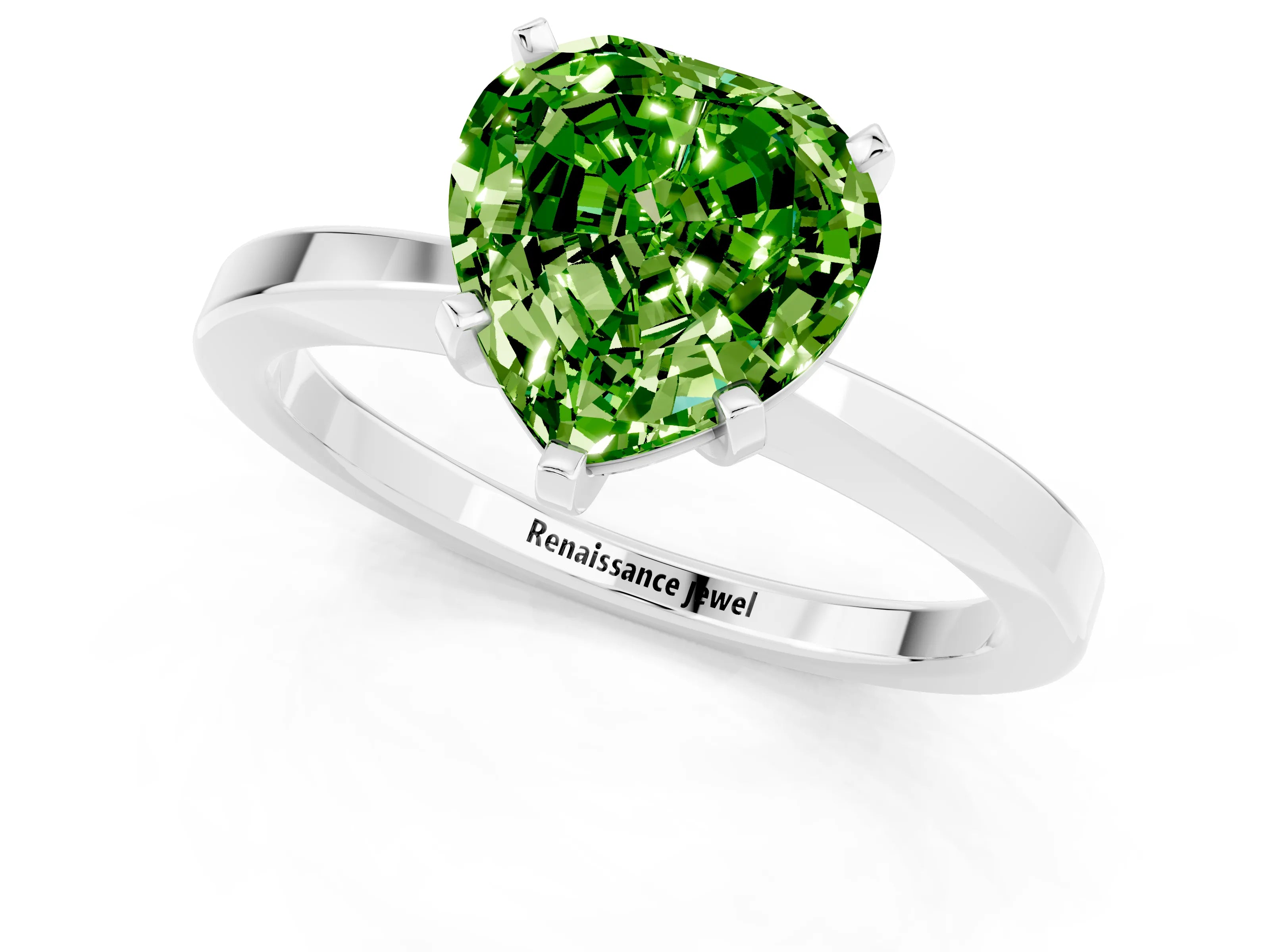 White gold Heart Cut Peridot Solitaire Engagement Ring with Classic Band and Four-Prong Setting_25