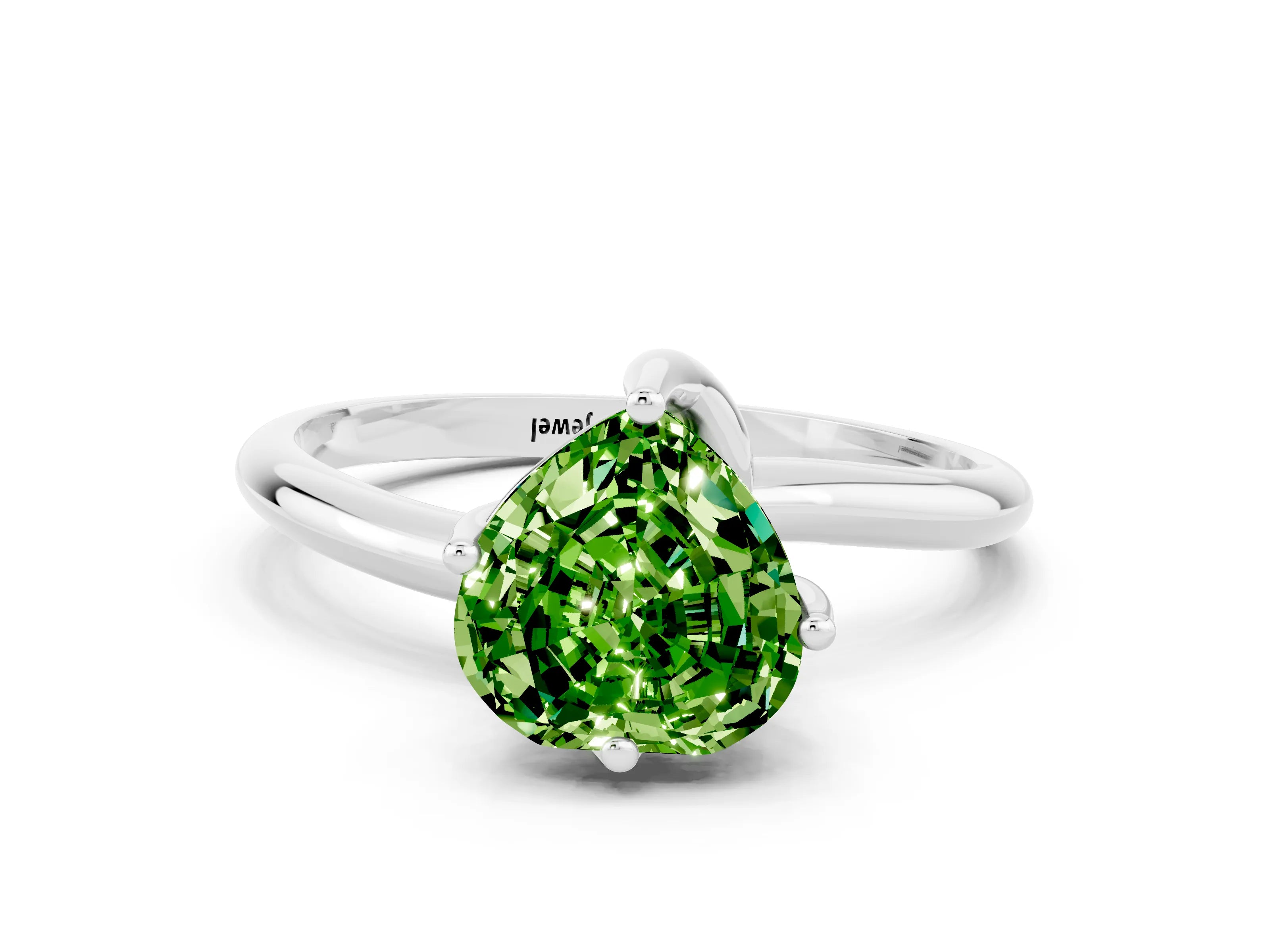 White gold Heart Cut Peridot Solitaire Engagement Ring with Four-Prong Setting and Classic Band_12