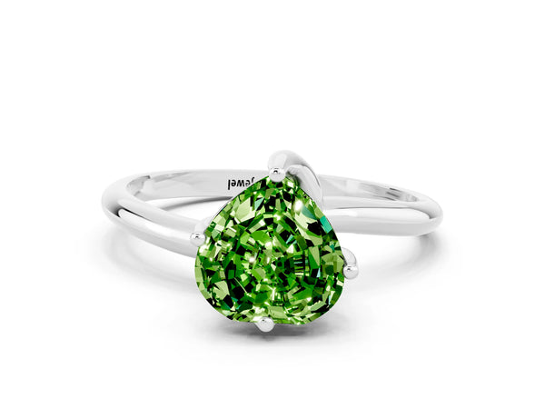 Platinum Heart Cut Peridot Solitaire Engagement Ring with Four-Prong Setting and Classic Band