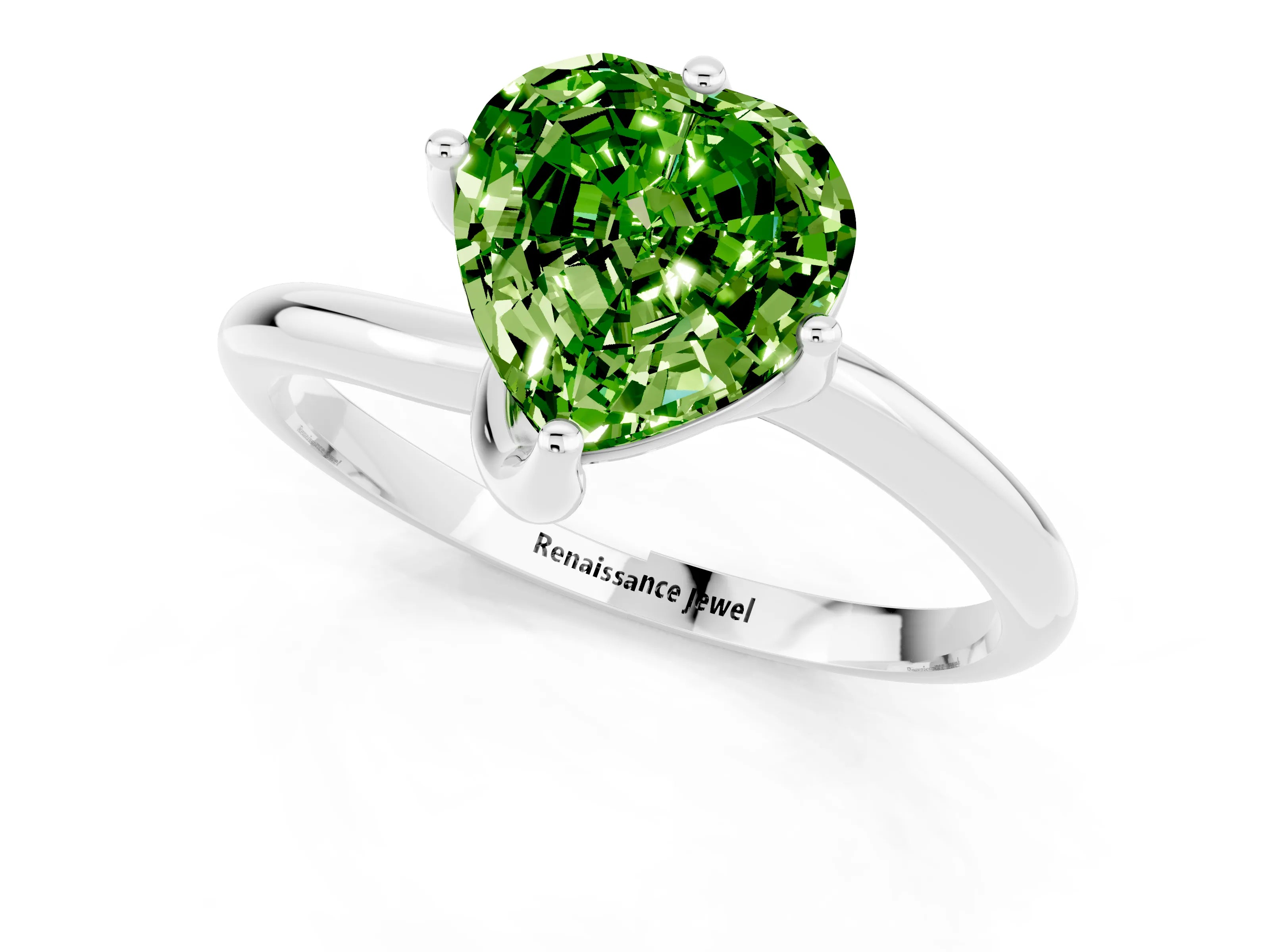 White gold Heart Cut Peridot Solitaire Engagement Ring with Four-Prong Setting and Classic Band_13