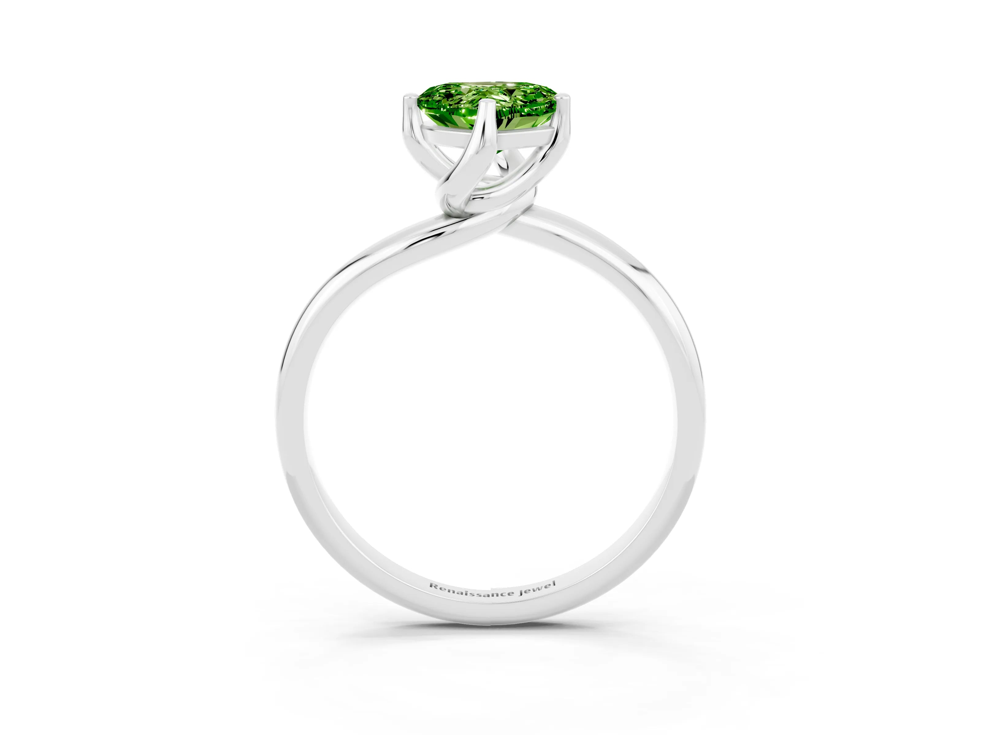 White gold Heart Cut Peridot Solitaire Engagement Ring with Four-Prong Setting and Classic Band_15