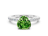 White gold Heart Cut Peridot Solitaire Engagement Ring with Pavé Band and Four-Prong Setting