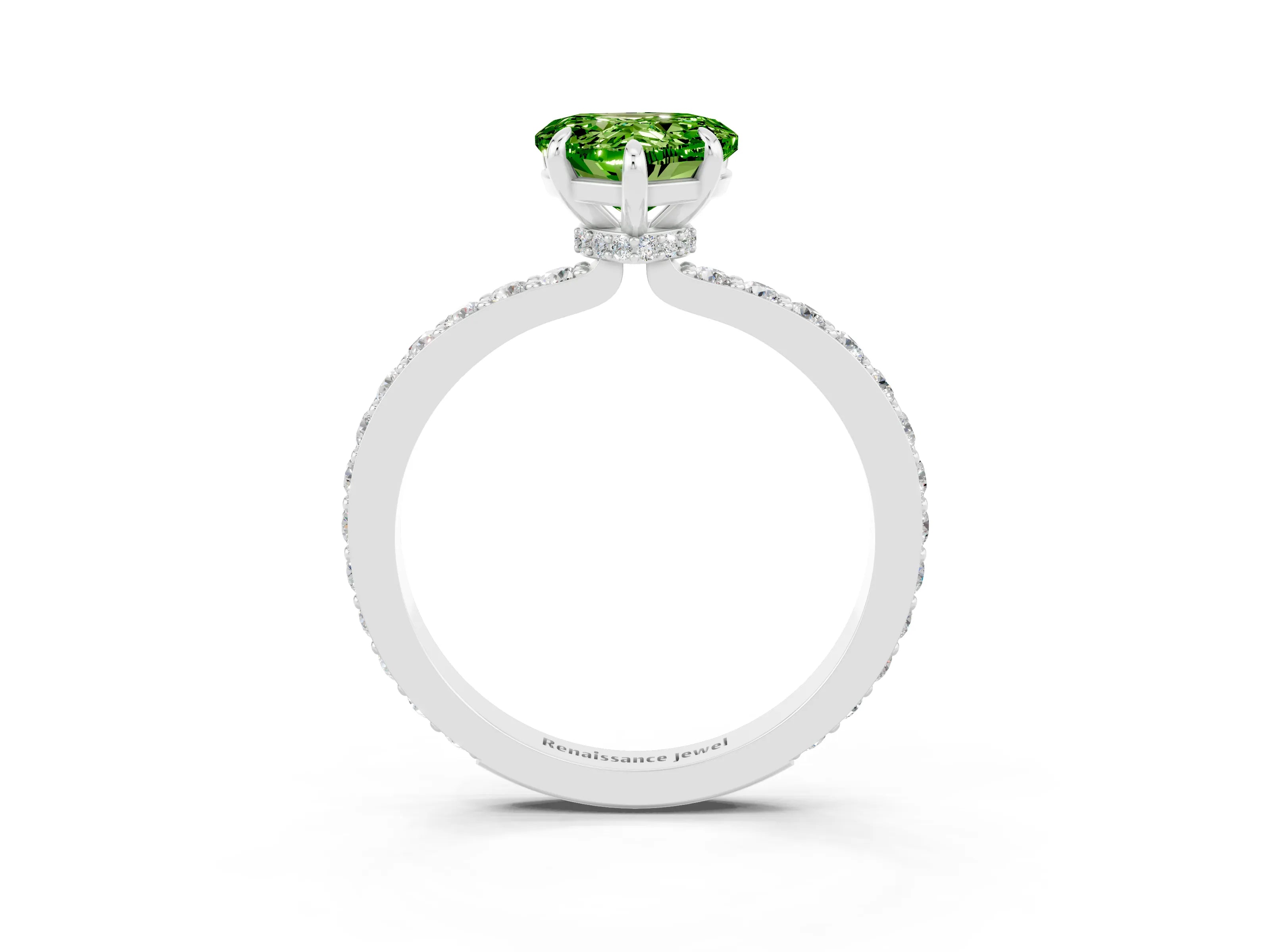 White gold Heart Cut Peridot Solitaire Engagement Ring with Pavé Band and Four-Prong Setting_3