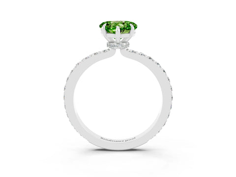 White gold Heart Cut Peridot Solitaire Engagement Ring with Pavé Band and Four-Prong Setting_3