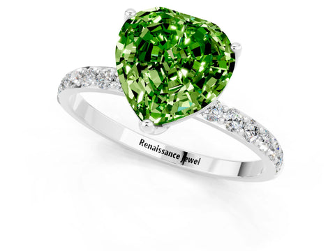 White gold Heart Cut Peridot Solitaire Engagement Ring with Pavé Band and Prong Setting_1