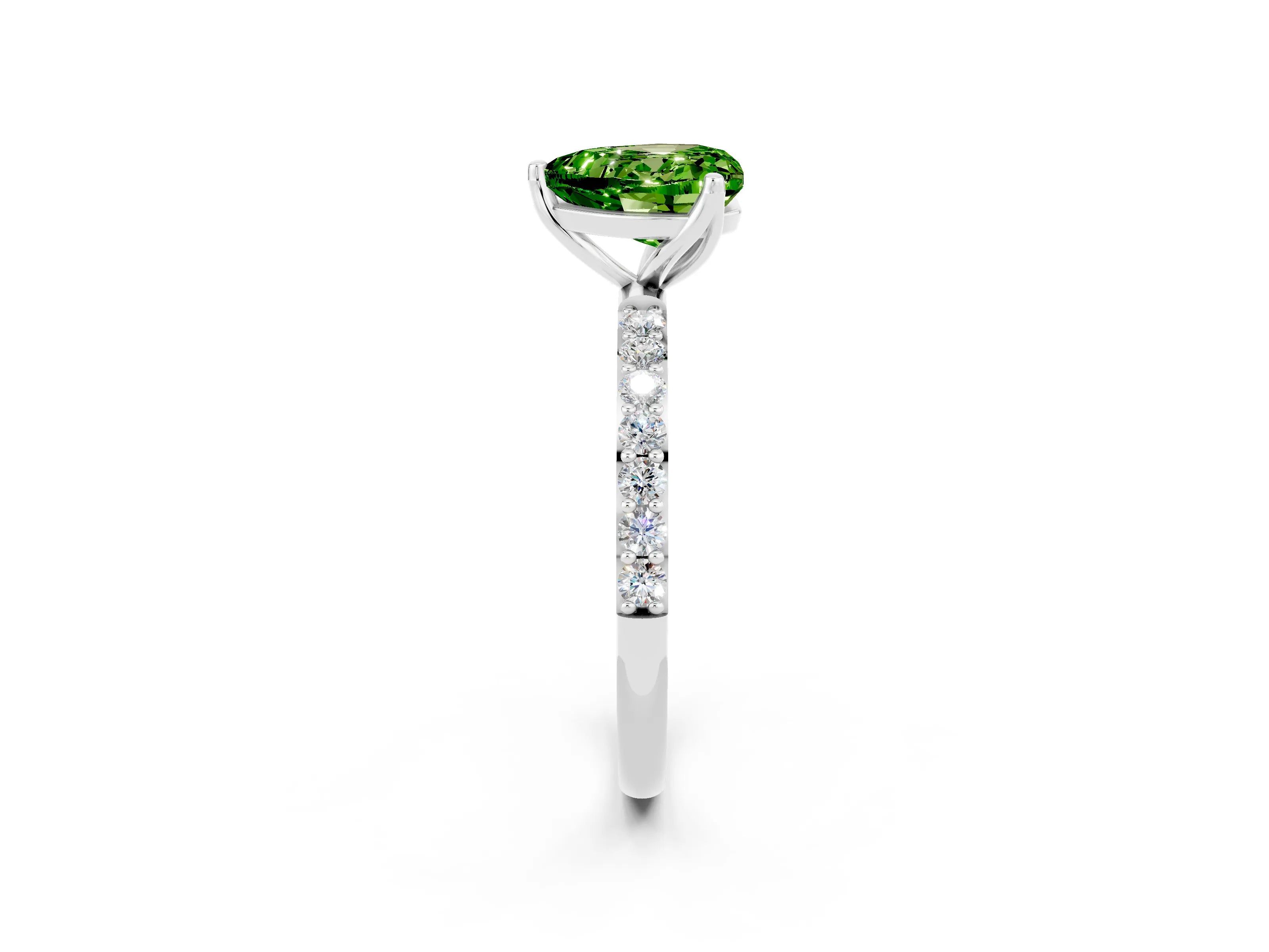 White gold Heart Cut Peridot Solitaire Engagement Ring with Pavé Band and Prong Setting_2