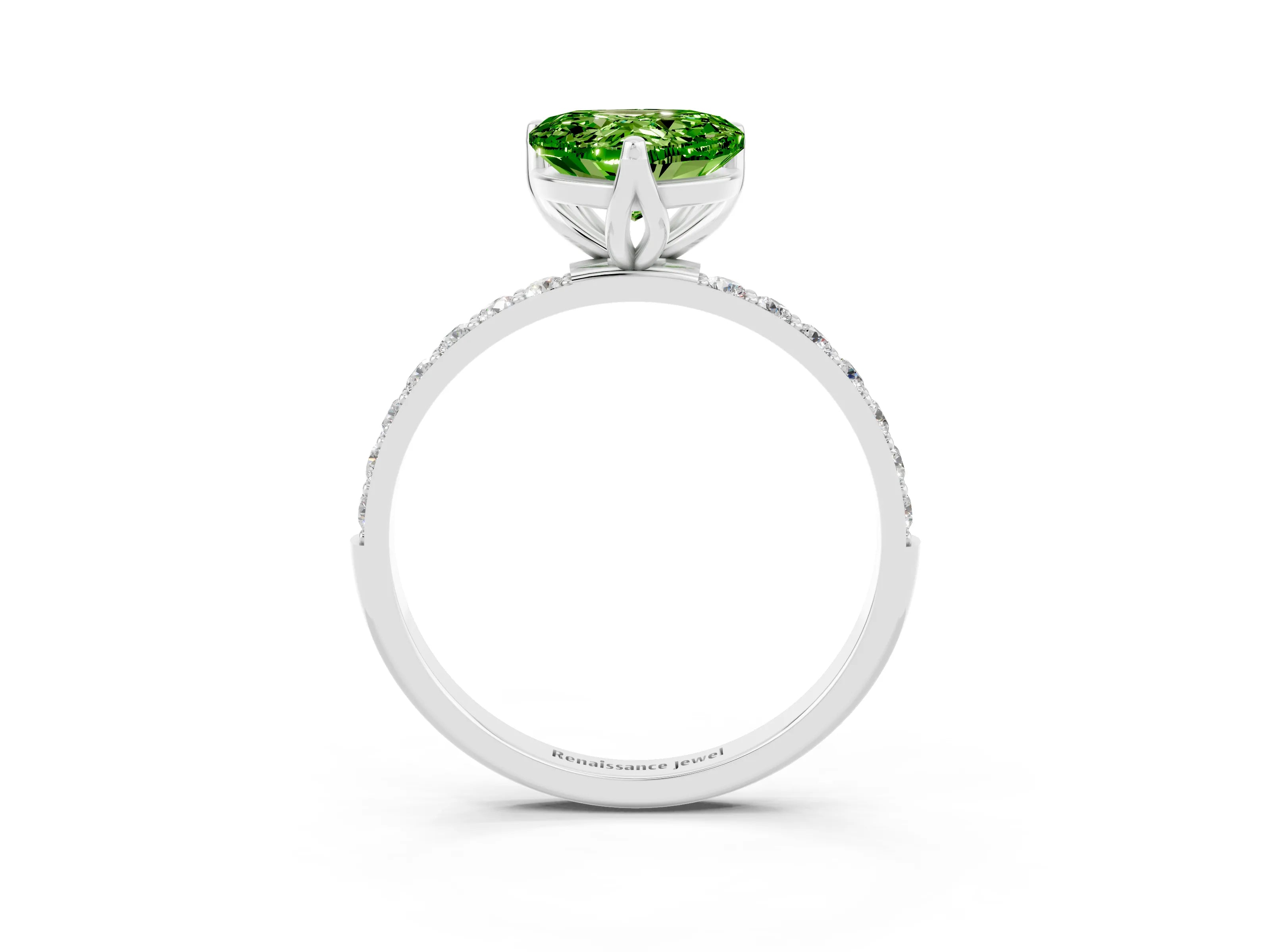 White gold Heart Cut Peridot Solitaire Engagement Ring with Pavé Band and Prong Setting_3