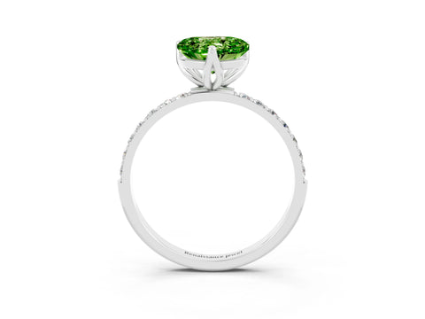 White gold Heart Cut Peridot Solitaire Engagement Ring with Pavé Band and Prong Setting_3