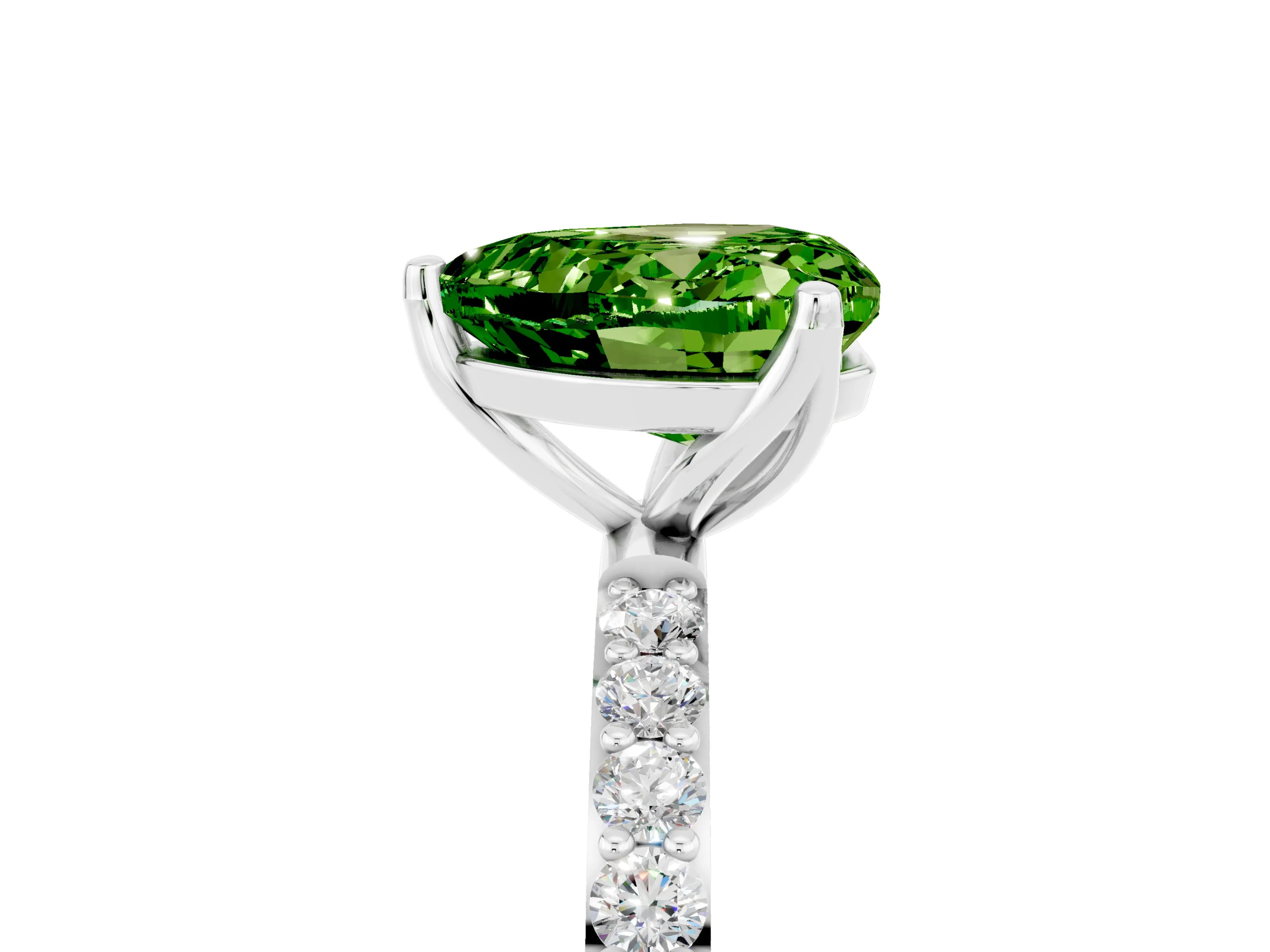 White gold Heart Cut Peridot Solitaire Engagement Ring with Pavé Band and Prong Setting_5