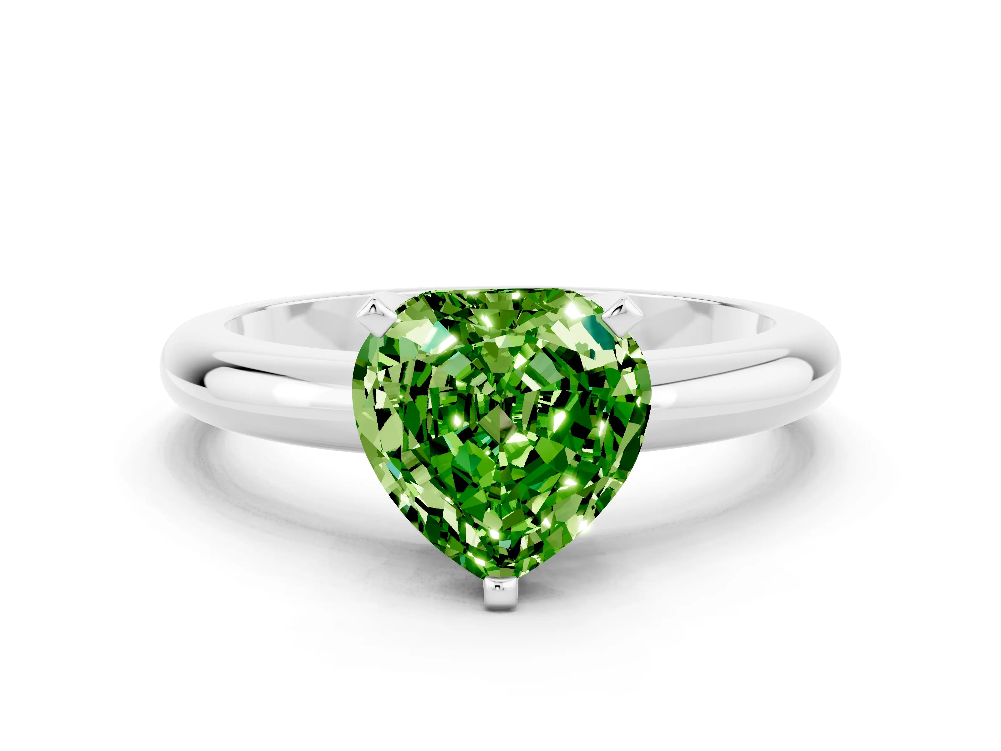 White gold Heart Cut Peridot Solitaire Engagement Ring with Round Band and Four-Prong Setting