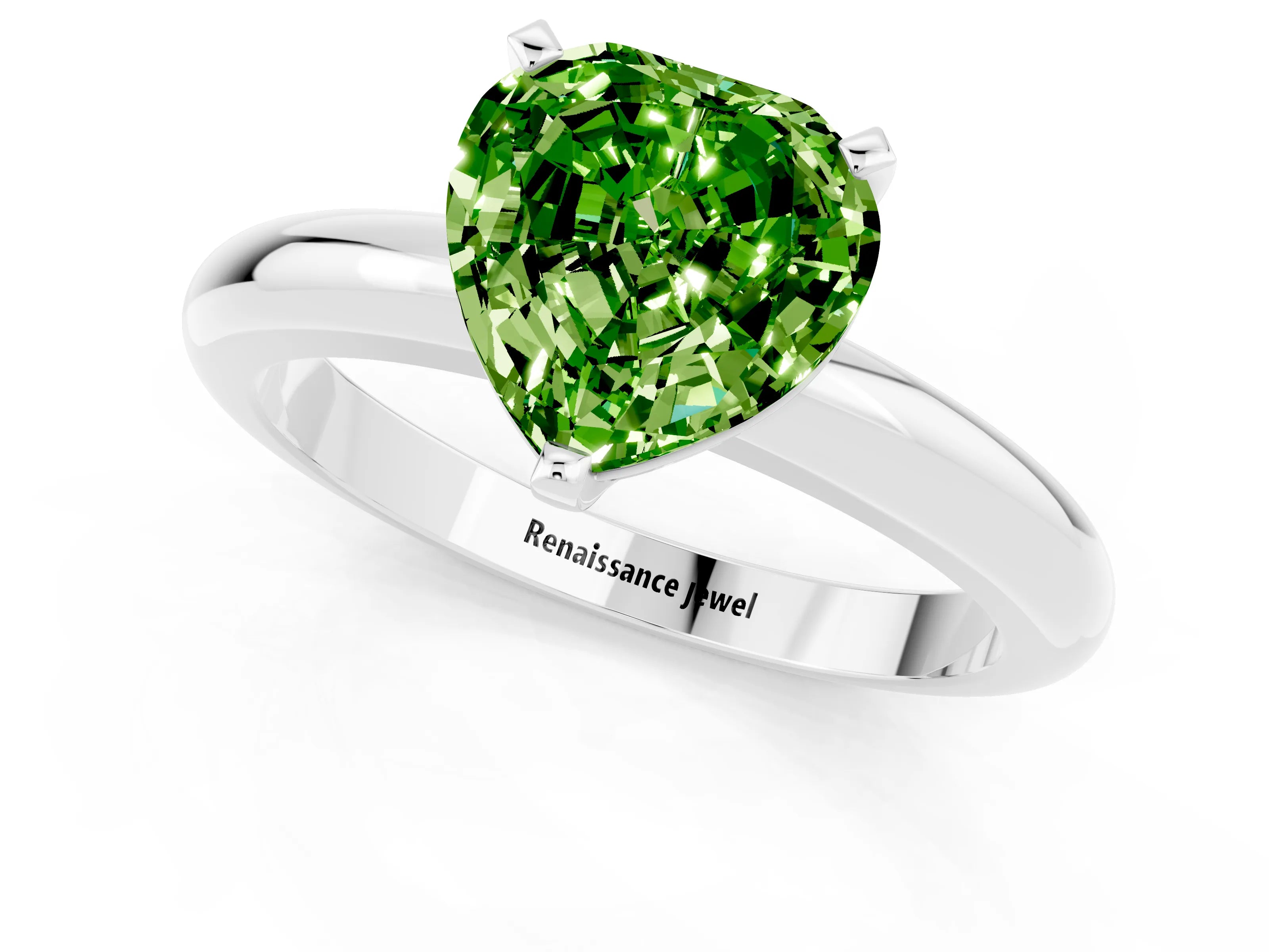 White gold Heart Cut Peridot Solitaire Engagement Ring with Round Band and Four-Prong Setting_1