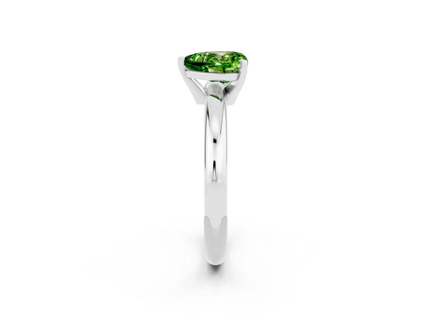 Silver Heart Cut Peridot Solitaire Engagement Ring with Round Band and Four-Prong Setting