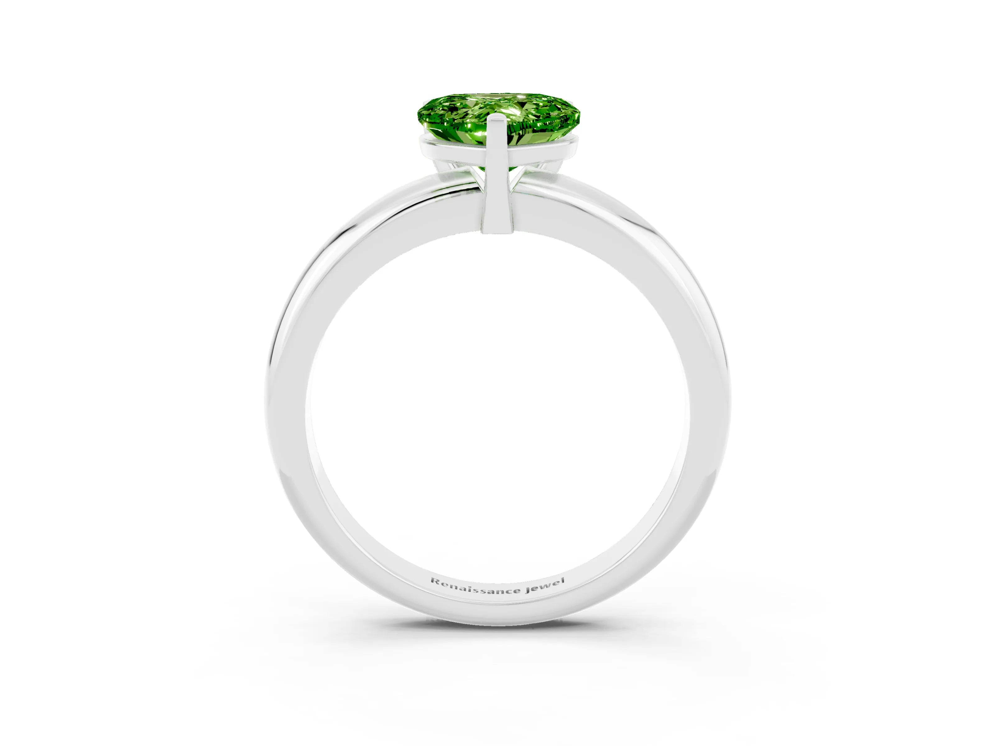 White gold Heart Cut Peridot Solitaire Engagement Ring with Round Band and Four-Prong Setting_3