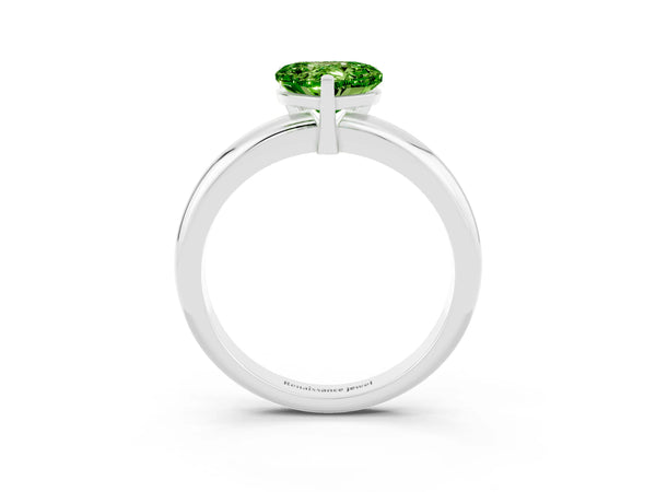 White gold Heart Cut Peridot Solitaire Engagement Ring with Round Band and Four-Prong Setting