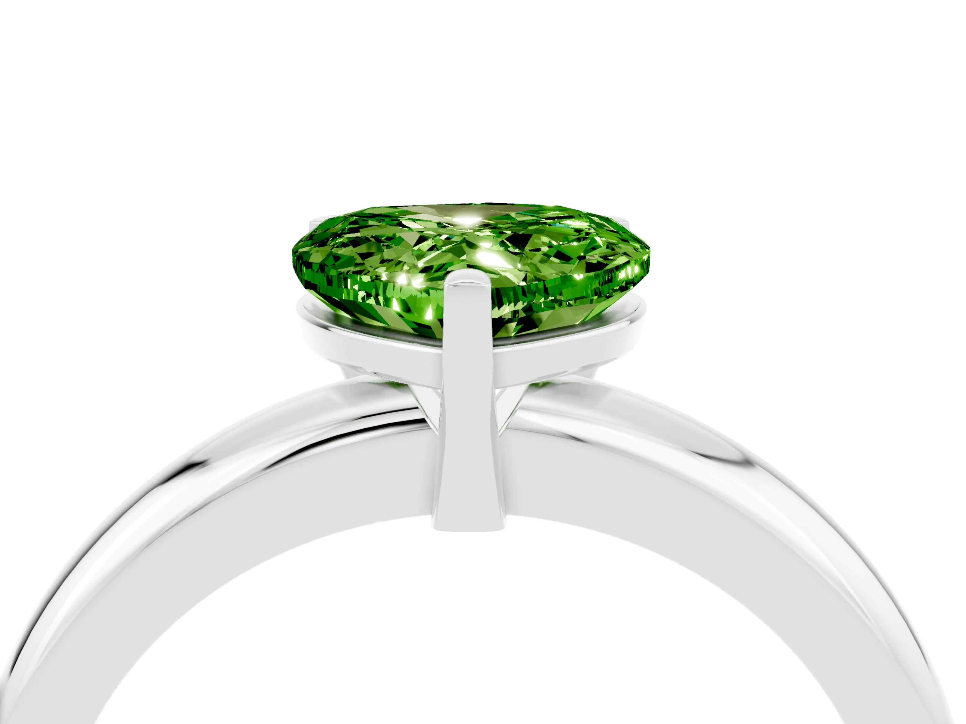 White gold Heart Cut Peridot Solitaire Engagement Ring with Round Band and Four-Prong Setting_4