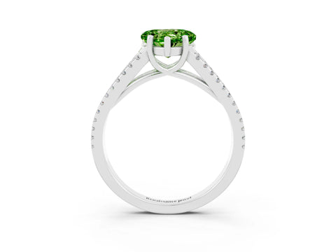 White gold Heart Cut Peridot Solitaire Engagement Ring with Split Shank Pavé Band_3
