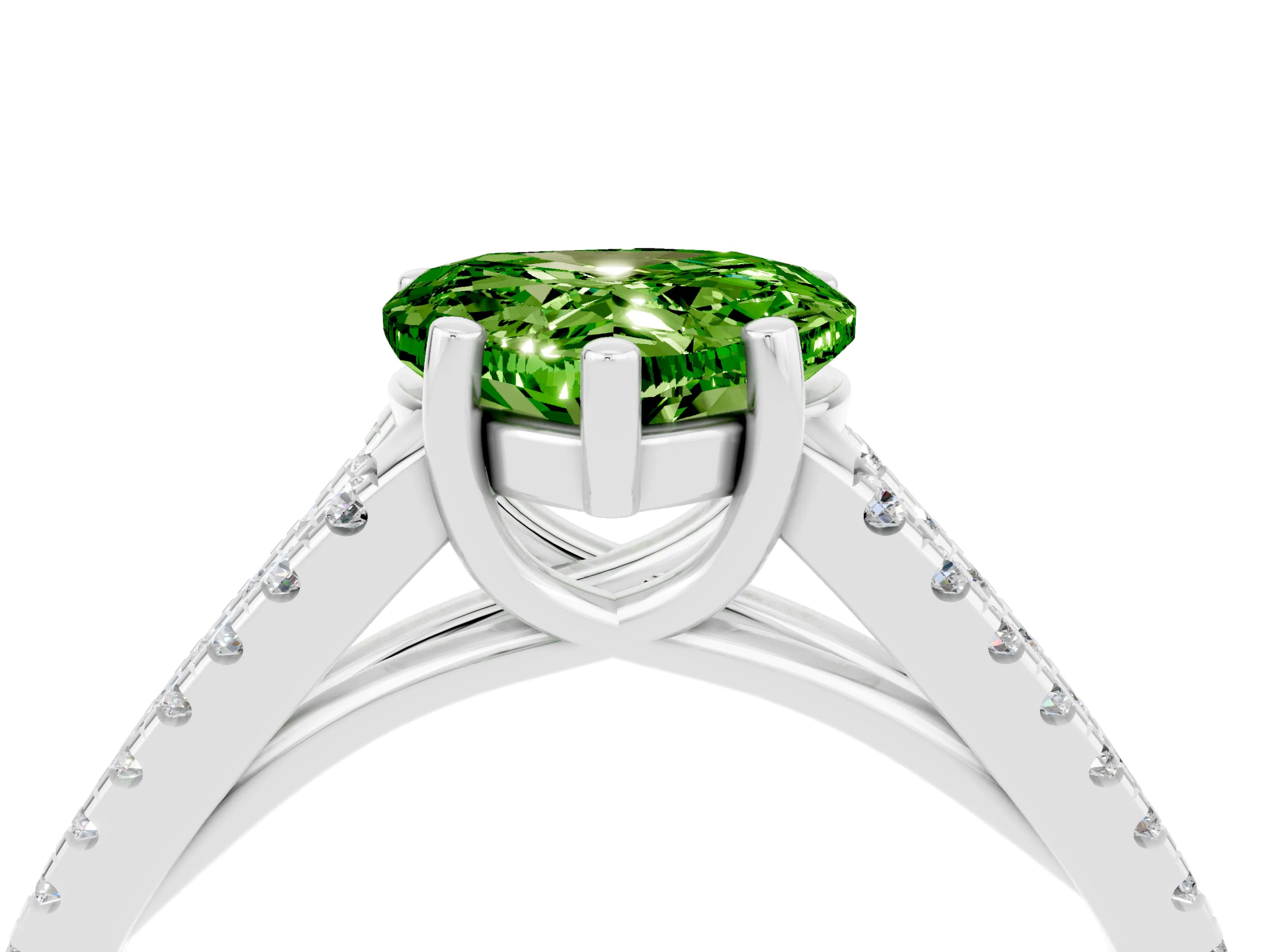 White gold Heart Cut Peridot Solitaire Engagement Ring with Split Shank Pavé Band_4