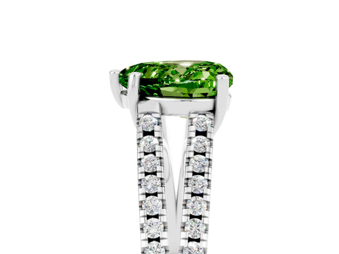 White gold Heart Cut Peridot Solitaire Engagement Ring with Split Shank Pavé Band_5