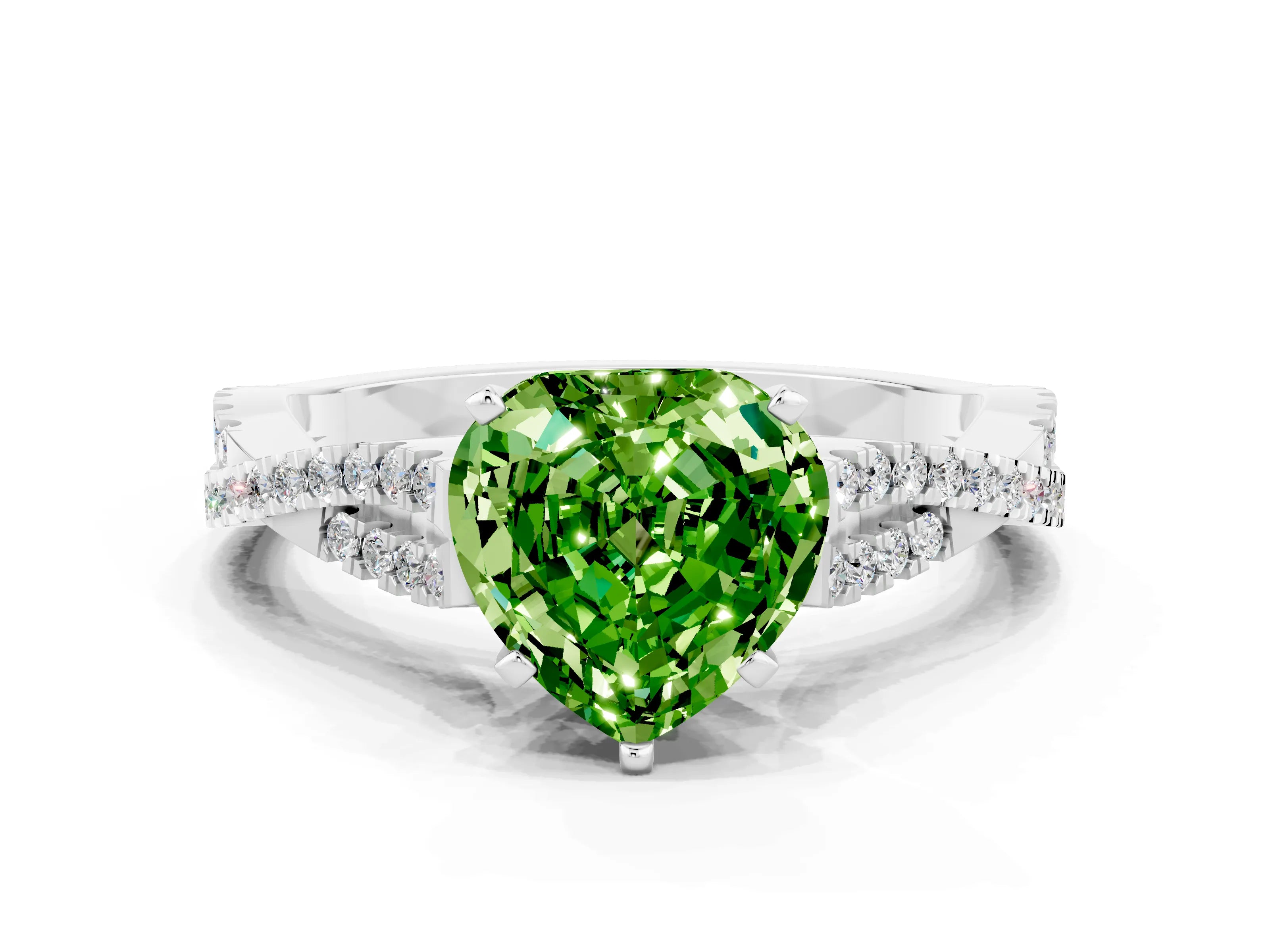White gold Heart Cut Peridot Solitaire Engagement Ring with Twisted Pavé Band and Four-Prong Setting_12