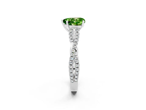 White gold Heart Cut Peridot Solitaire Engagement Ring with Twisted Pavé Band and Four-Prong Setting_14